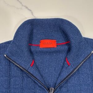 Isaia Deep Blue Cashmere Full Zip Cardigan Sweater - Size Medium